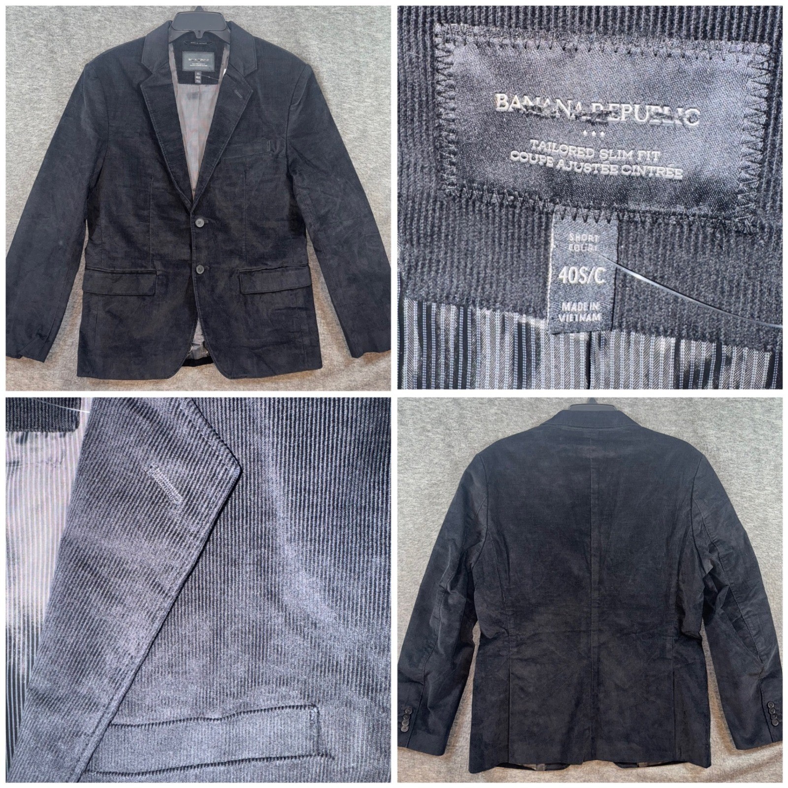 Banana Republic Tailored Slim Fit Corduroy Blazer Jacket Black Mens 40S NEW