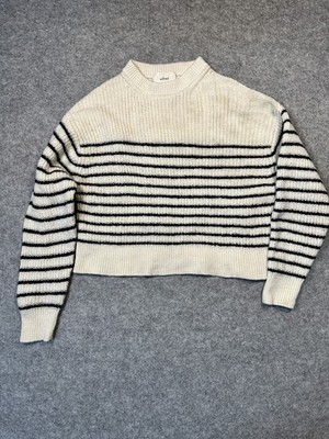 Wilfred Aritzia Maria Cropped Sweater Womens S White Black Striped Merino Wool