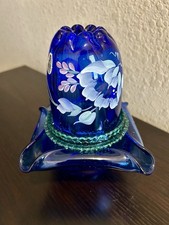 Fenton Cobalt Blue Floral 3 Piece Fairy Lamp VERY, VERY HTF!!!!
