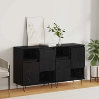 Sideboard 2Er Set Schwarz Eichenoptik 60X35X70 Cm Wohnzimmer
