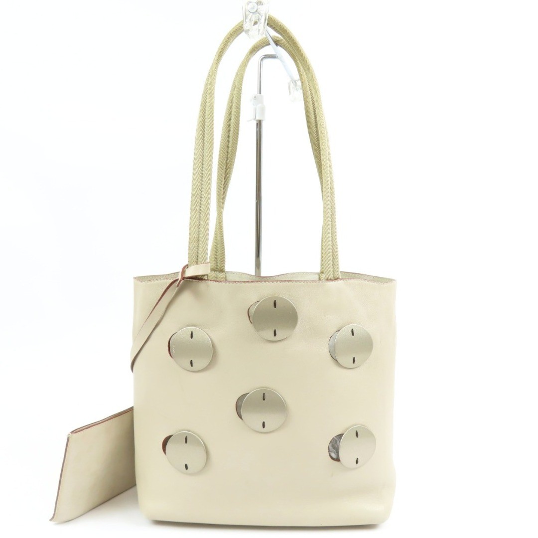 PRADA Vintage Tote Bag with Pouch Leather Plastic Ivory Ladies Used thumbnail 2
