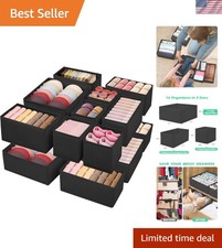 Foldable Drawer Organizer Set - 16 Black Fabric Compartments for Storage