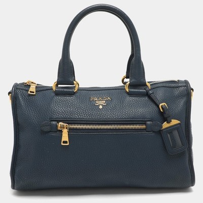 Prada Vitello Daino Blue Leather Satchel