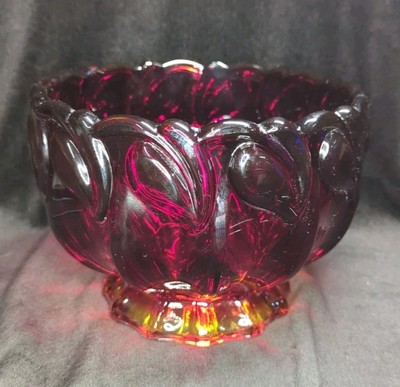 Vintage Indiana Tiara Glass Sunset Amberina Calla Lily Leaf Footed Bowl