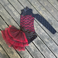 Weissman Adult Dance Costume/Dres/TuTu with Tulle skirt, black lace, sequins M