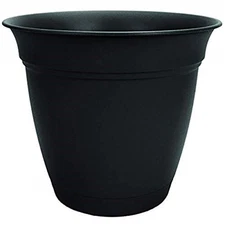 The HC Companies Eclipse Round Plastic Planter w/ Saucer,  12 -  Black