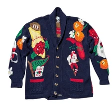 Eagles Eye Navy Rose Bowl Miami Pasadena State Cardigan L Vintage Knit Football