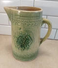 McCoy Primitive Green Salt Glazed Stoneware Pitcher ~ Grape Bark 8.25” ~ Antique