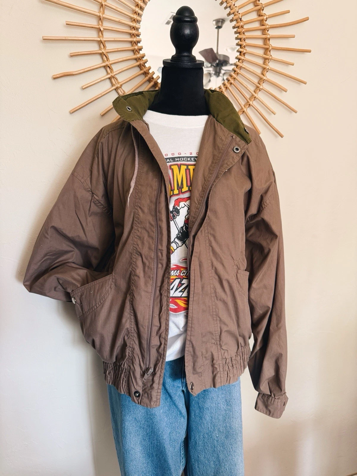 Vintage Hill & Archer Brown Lightweight Windbreaker Bomber Jacket Size Large