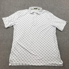 Travis Mathew Polo Shirt Mens XL White Blue Palm Tree Print Golf Performance