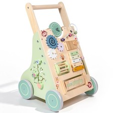 Wooden Baby Walker with 10-in-1 Activity Center, Montessori Toddler Push Toy ...