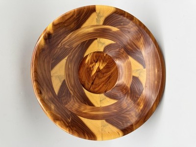 Handmade Segmented Wood Turned Pedestal Bowl Centerpiece Decorative Fruit Lathe