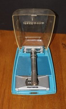 1951 GILLETTE Slim Adjustable BLUE CASE DE Safety Razor St. Steel