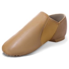Unisex Jazz Shoe Leather Upper Women and Men's Slip-on Dance Shoes Brown 4.5M