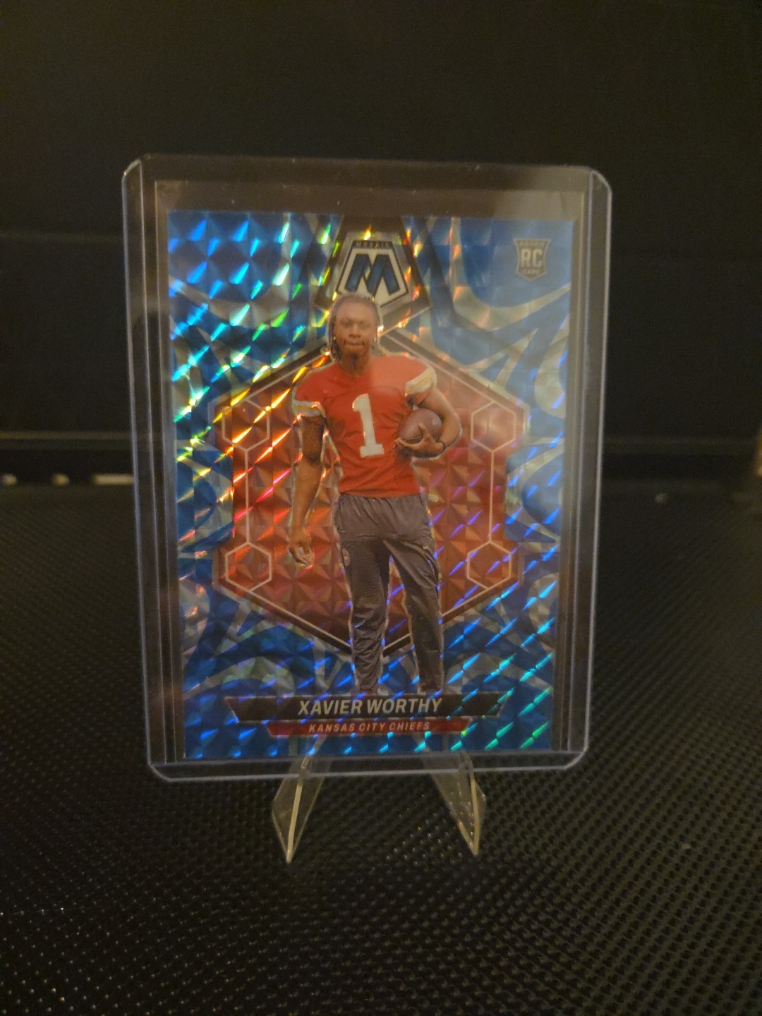 2024 Panini Mosaic - Rookies Xavier Worthy #328 Reactive Blue Mosaic Prizm (RC)