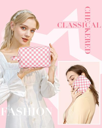 2 Stück Kosmetiktasche für Damen, groß kariert Kosmetik schwarz 2 Stück groß + eckig - Bild 2 von 6