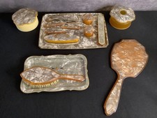 VTG Art Deco Pearlized Celluloid/Bakelite Vanity Dresser Set W Tray