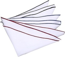 Mens White Pocket Square 100 Cotton- Pack of 3 Burgundy Navy Blue Black Border