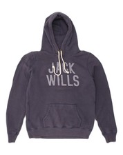 JACK WILLS Womens Graphic Hoodie Jumper UK 14 Medium Navy Blue Cotton FA04