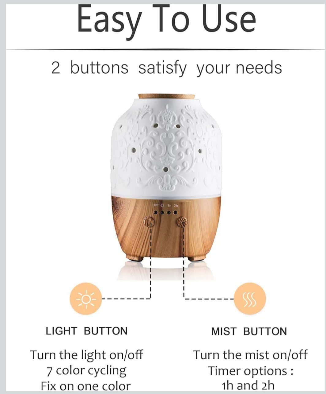Ceramic White Wood Grain 7 LED Light Diffuser Essential Oil Mist Humidifier New thumbnail 4
