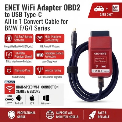 ENET WiFi Adapter OBD2 to USB Type-C All in 1 Convert Cable for BMW F/G/I Series