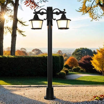 Außenleuchte Stehlampe Garten Schwarz 2x E27 122 cm klein Rustikal Glasschirm