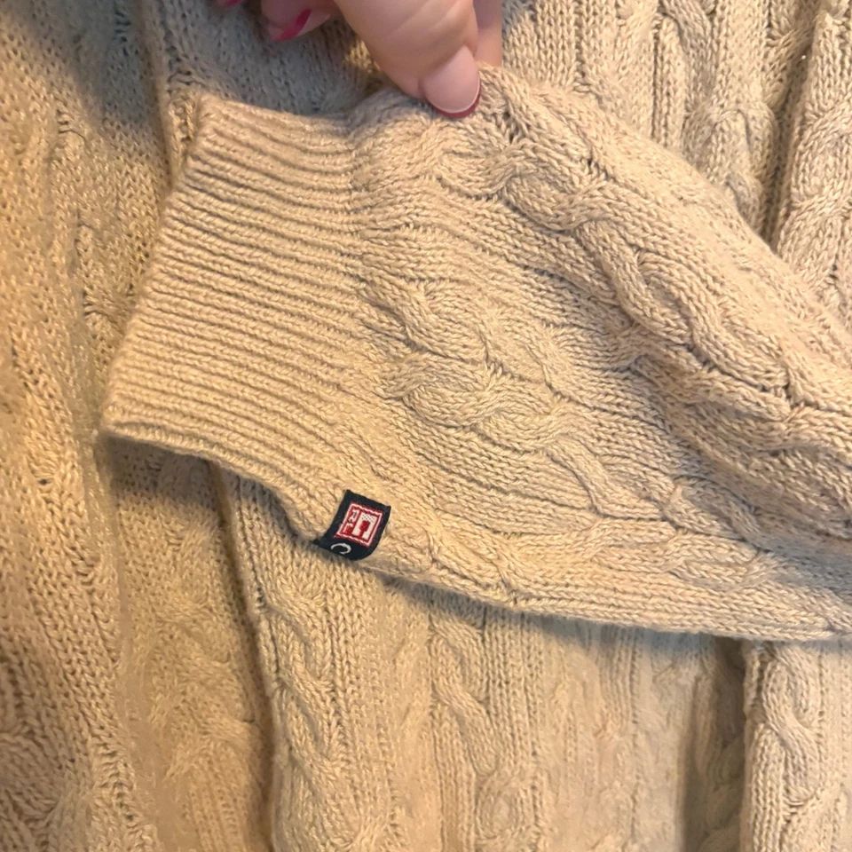 Chaps Ralph Lauren Mens M Cable Knit Fisherman Linen Cotton Blend Sweater Tan - Image 3 of 4