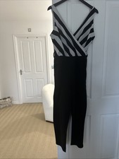 Black And White - Plunge Neck Jumpsuit Size 12 belt Missing 