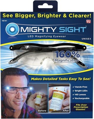 Ontel Mighty Sight LED Magnifier Glasses Black Pack of 2 Reading Eyewear