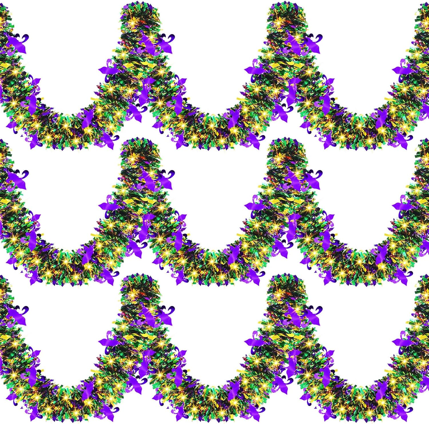 78.7 Feet Mardi Gras Decorations Mardi Gras Tinsel Garland with 120 LED String L