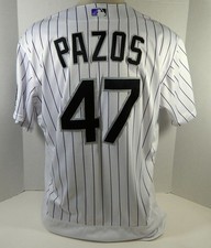2020 Colorado Rockies James Pazos #47 Game Issued Pos Used White Jersey 50 486
