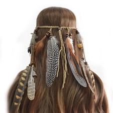 Hippie Indian Feather Shape Headband Weave Feathers Hair Rope Headdress