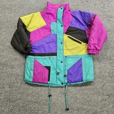 Vintage Gitano Parka Jacket Women Small Color Block Multicolor Hip Hop Outerwear
