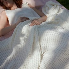 Oversized Cool Cotton Waffle Blanket - Made of Bamboo Fiber, 90x90 inches
