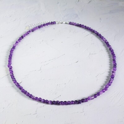 Natural Amethyst Beads Dainty Necklace Handmade  Healing Choker Gift For Woman