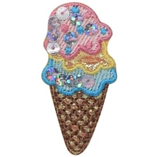 Ice Cream Applique Patch - Sequin Food Dessert Sweet Shop Soft Serve Embroidered