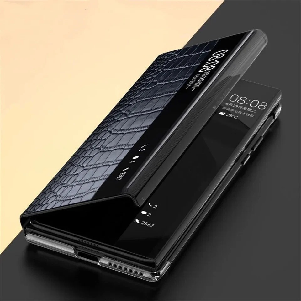 Genuine Leather Flip Case For Huawei Mate XT Alligator Pattern Window View Cover - Image 3 of 4