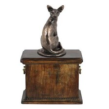 Solid Wood Casket Egyptian cat Memorial Urn for Cat's ashes
