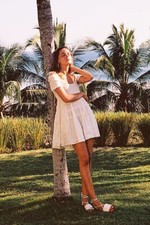 NEW FREE PEOPLE Sz XS HAPPY WITH YOU SMOCKED TIERED MINI DRESS IN IVORY WHITE