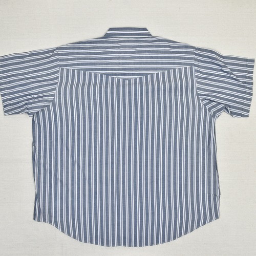 Ely Plains Men Cotton Blend Blue Striped Size 2X Pearl Snap Shirt Short Sleeve - Picture 3 of 8