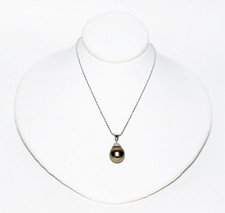 Natural Black Tahitian Pearl Necklace 14K Solid White Gold Necklace 9mm Gemstone