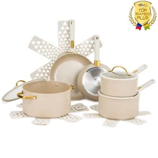 Non-Stick 12-Piece Granite Cookware Set Frying Pan & Saucepan / Stock Pot W/Lid