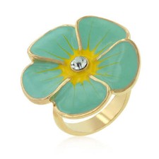Light Blue Enamel Large Floral Ring Cubic Zirconia .2 ct.