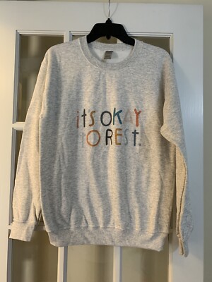 womens grey  its okay to rest  mental health crewneck sweatshirt small