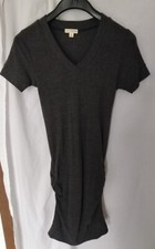 Knitted Dress Uk Small V Neck Stretch Fabric Women's Gathered Sides Charcoal 
