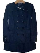 Lane Crawford Peacoat Womens Large Black Double Breasted Long Sleeve Pockets New
