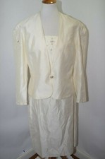 VTG 80s 90s Ivory Floral Pearl Rhinestone Mother Bride Suit Woman's 16 USA Made