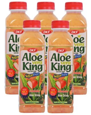 [5x 500ml] OKF SUGAR FREE Aloe Vera King Getränk ERDBEER inkl. 1,25 EINWEG-Pfand