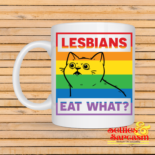 Pride mug and coaster, lesbians eat what, Rainbow gay lesbian, LGBTQ gift