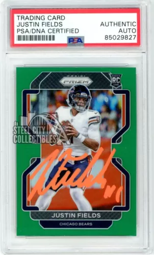 Justin Fields 2021 Panini Prizm Green Autograph Rookie RC #334 PSA/DNA (Orange)